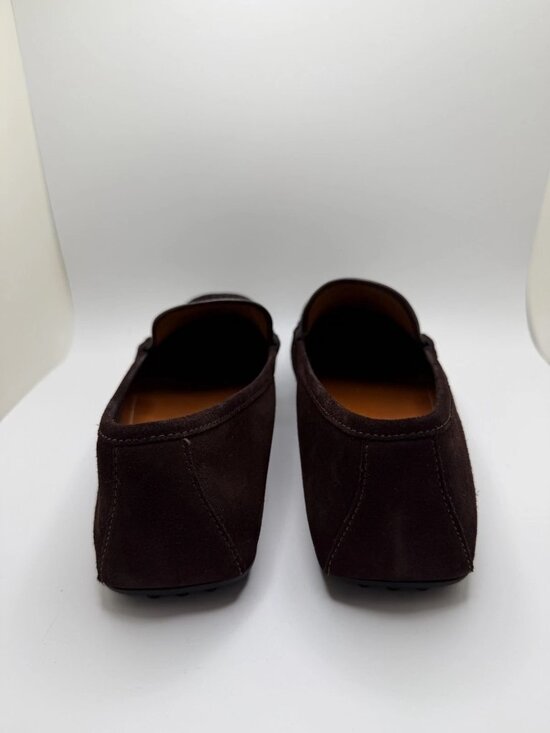 Gucci Web Suede Driver Loafers Men Size US 9 EU 42 Brown Cocoa Penny Strap Italy main image 10